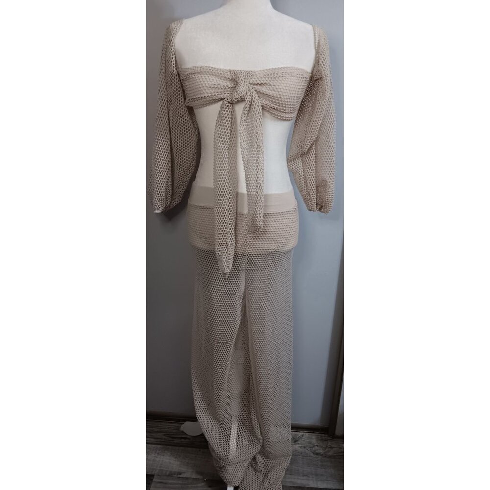 Highlight Small Tan Two Piece Bikini Pants Balloon Beach Cruise Club Casual Set